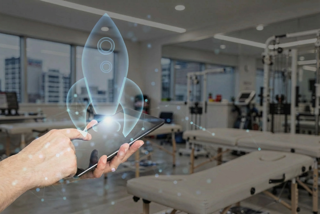 ClickPhys.io powering clinic growth with a digital launch system inside a modern physical therapy clinic